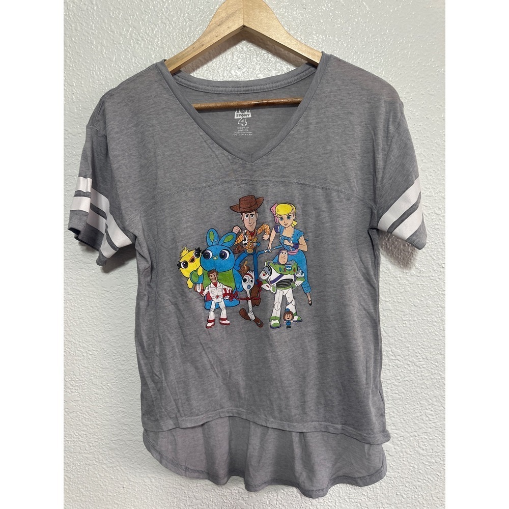 Disney Pixar Toy Story 4 Graphic T-Shirt Kids L/G 11-13 Gray V-Neck Striped Slvs